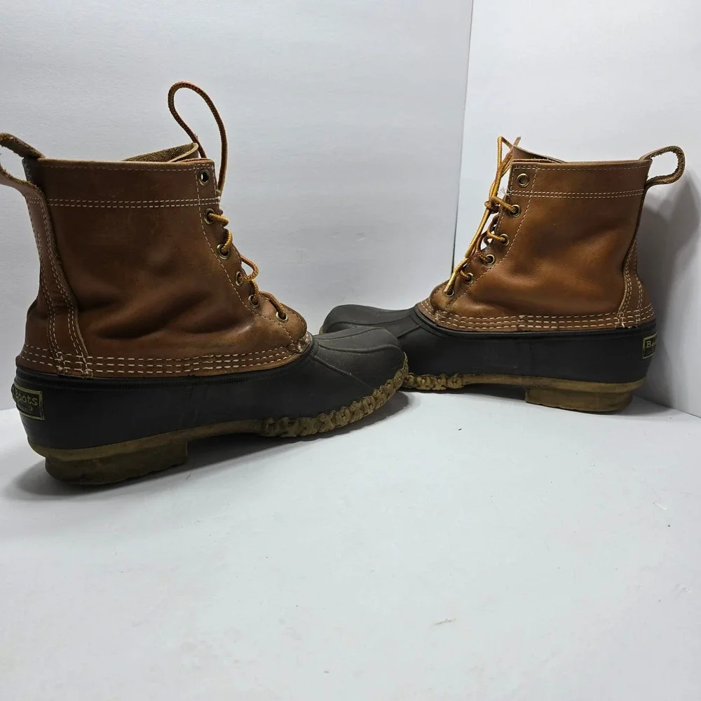 LL Bean Boots Mens 8 M Tan Brown 8 Inch Duck Boots Waterproof Leather Rain Snow